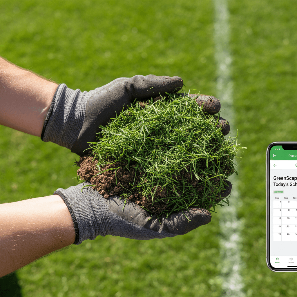 Close-up of healthy soil being evaluated during professional lawn care