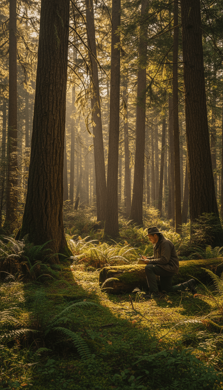 Forest glade clearing with selective tree preservation